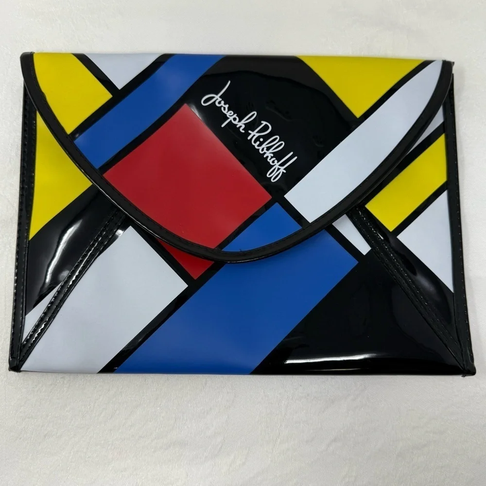 Joseph Ribkoff Patent Envelope Clutch Art Deco Color Block Statement Handbag
